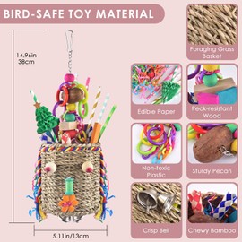 KATUMO Bird Toys, Parrot Grass Basket and Shredding Foraging for Parakeets, Cockatiels, Conures, Small and Medium Bird Cage Accessories