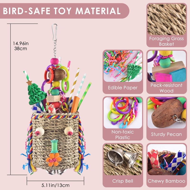 KATUMO Bird Toys, Parrot Grass Basket and Shredding Foraging for