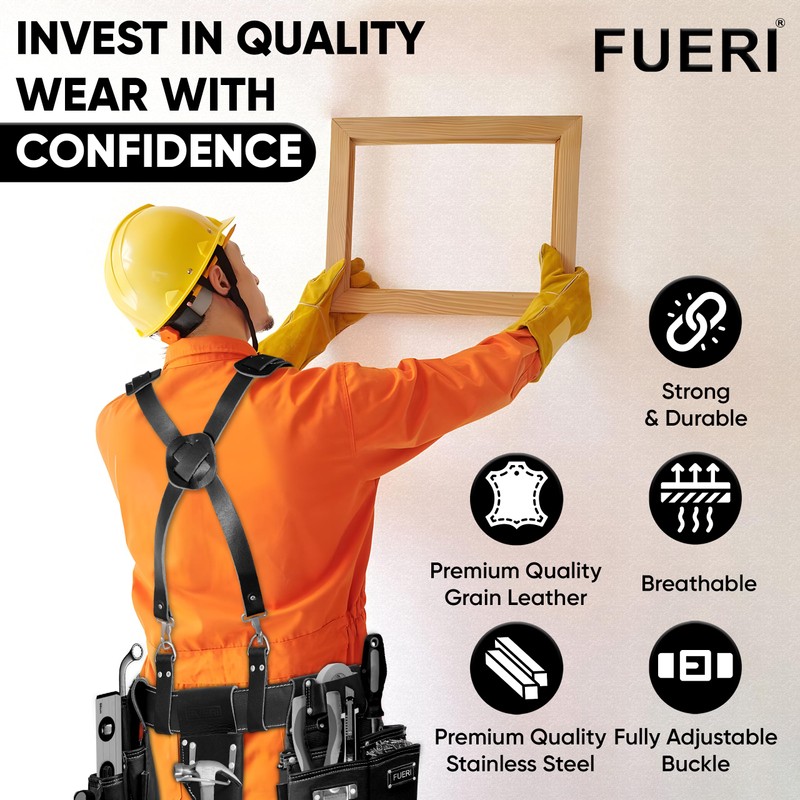 FUERI Leather Tool Belt Suspender for Men, Heavy Duty Comfort