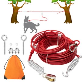 Dog Tie Out Cable - 100 ft Long Dog Cable with 10 ft Run Cable for Yard Training Running Camping Hiking Outdooor - Heavy Duty Chew Proof Lead Leash with Buffer Spring for Small Medium Large Dog