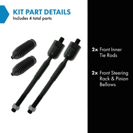 TRQ Front Driver & Passenger Side Inner Steering Kit Steering Rack & Pinion Bellow Tie Rod Compatible with 2002-2003 Lexus ES300 2004-2006 ES330 2002-2006 Toyota Camry 2004-2008 Solara