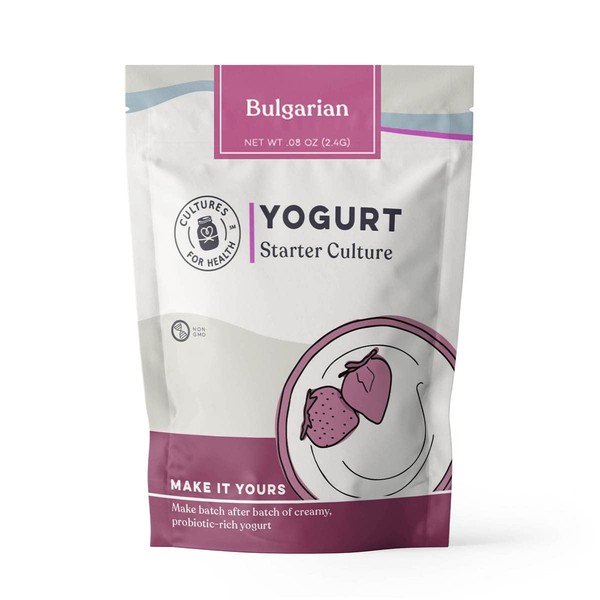 Cultures For Health Yogurt Starter búlgaro | Re-use Heirloom Yogurt Cultura sin pérdida en nutrientes | sin OMG, sin gluten | hace grueso, suave Tart Yogurt búlgaro | 2 sobres en una caja