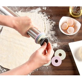 Rosenstein & Söhne Non-stick dough rollers: set of 2, height-adjustable stainless steel dough rollers, 4 pairs of spacer discs (dough roller pizza, dough roller pizzas)