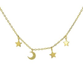 BECKLUXE Star & Moon Charm Necklace For Women Girls Minimalist 925 Fashion Sterling Silver 18k Gold Plated, Hypoallergenic Jewellery with Gift bag (18k Gold)