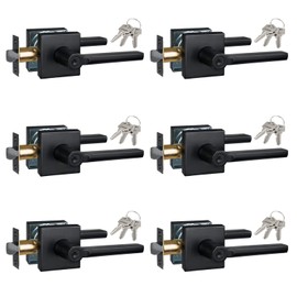 HISAFE Black Exterior Door Handle with Lock and Keys, Keyed Entry Door Lock/Door Lever for Front Door/Office, Left&Right Handed(6Pack, Keys Different) 1601-ET-6P