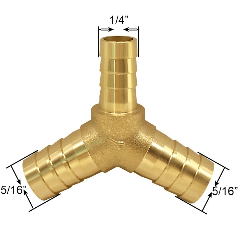 Joywayus 5/16"x 5/16"x 1/4" Barb Reducer, Brass Reducing Y 3-way
