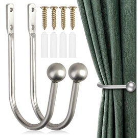 2PCS Curtain Tie Backs Hooks, Metal Curtain Holdbacks, Window Curtain Holder, Wall Mounted Curtain Tie Backs With Screws, Drapery Holdbacks for Fixed Curtain or Hanging Items (Silver)
