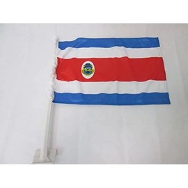 Costa Rica Car Flag 18'' x 12'' - Costa Rican Car flags 30 x 45cm - Banner 18x12 INCHES PLASTIC STICK - AZ FLAG