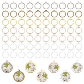 PH PandaHall 168pcs 17mm Round Open Bezel Connector Charms 7 Colors Hollow Bezel Pendants Blanks Frame Pendants Open Bezel Trays Bezel Connector Charms for DIY Craft UV Resin Pressed Flower Jewelry,