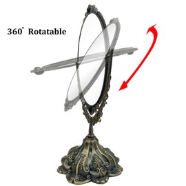 Hsiwto Vintage Double Side Makeup Mirror, Alloy Metal Table Makeup Desktop Mirror with 360 Degree Rotation Cosmetic Makeup Tool for Women Girls, Large Bronze