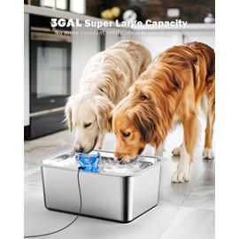 Dog Water Fountain for Large Dogs, tainless Steel 3Gallon Extra Big Pet Fountains, Dog Water Bowl Filter Automatic Dog Bowl Dispenser,Drinking Bowls for Multi Pets, Easy to Clean, Quiet Pump
