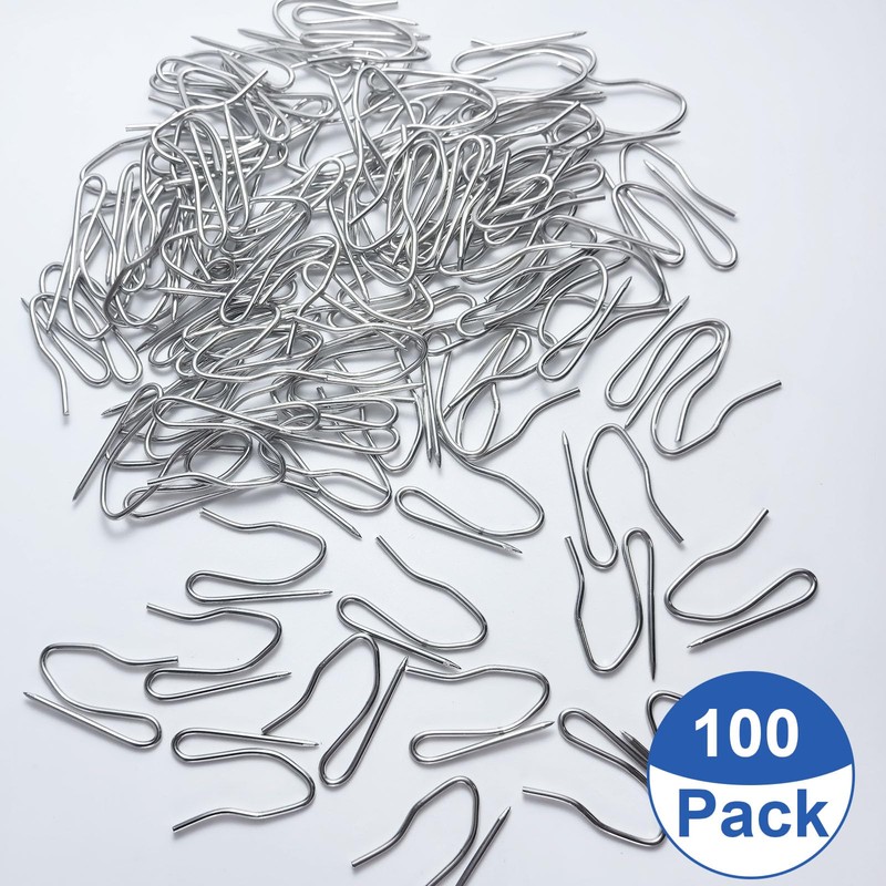 100 Pack Curtain Hooks, Rustproof Stainless Steel Heavy-Duty Offset Pin-On