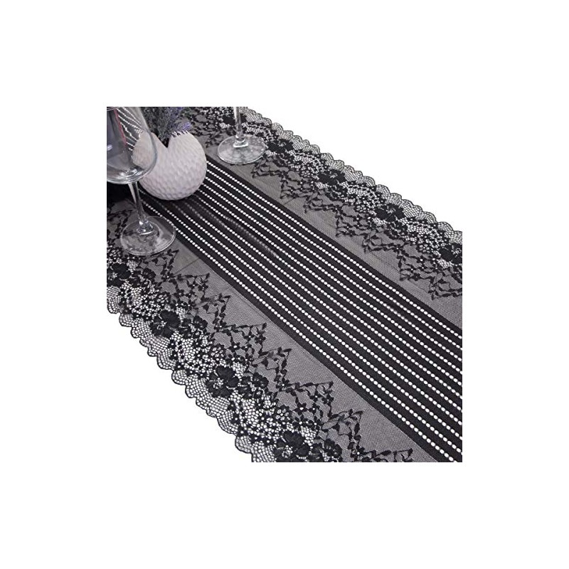 mookaitedecor Black Lace Table Runner for Wedding Decor,Embroidered Floral Table