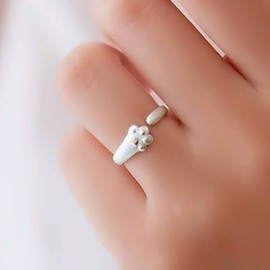 Zeshimb Cute Cat Ring for Girls Women Adjustable Open Kitty-shaped Ring Lovely Black Cat Ears Finger Ring Kitten Pet Gift Jewelry for Cat Lovers, Alloy,Metal,Silver