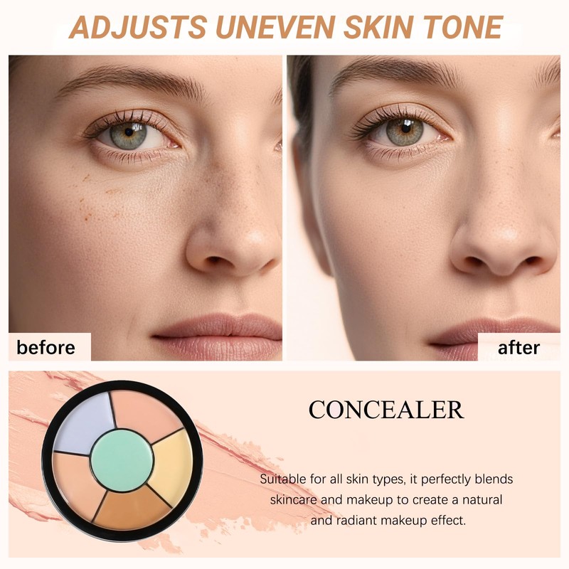 Full Coverage Concealer & Corrector Palette, 6-in-1 Colour Corrector, Waterproof