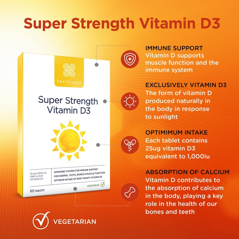 Healthspan Super Strength Vitamin D3 | Immune Health | Bone,