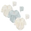 Ecojoy Baby Girl Vest 3 Pieces Grow Long/Short Sleeve Summer Fall Bodysuit with 3 Headbands/Hats, Floral and Pink Long-sleeve