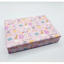 Grehge st Birthday Girl Age 1 Animals Rainbow Wrapping Paper Age One Female Pink Giftwrap (PA)