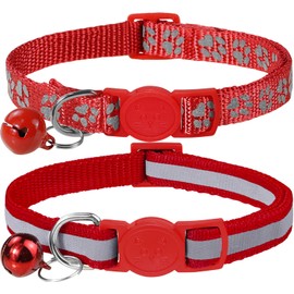 Taglory Reflective Cat Collar Breakaway with Bells, 2 Pack Girl Boy Pet Cat Collar Adjustable 7.5-12.5 Inch, Red