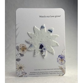 Of The Earth Handmade Paper - Custom Favors - Baby Shower/Wedding - Pointy Flower Variations - Recycled Card 3.5" x 4.875" w/Seed Paper Flower Shape 2.4" x 2.4" - Set of 16 (Watch Our Love Grow)