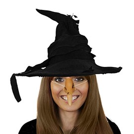 ADULTS WITCH FANCY DRESS COSTUME ACCESSORIES - BLACK WITCH HAT + WITCH NOSE (NO FACEPAINT)