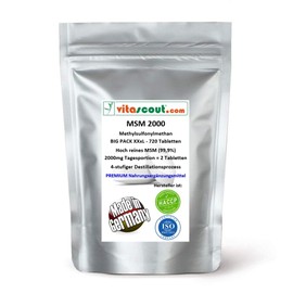 MSM - Methylsulfonylmethane - 720 Tablets - 2000 mg Daily Serving (= 2 Tablets) - 99.9% Purity - Laboratory Tested - High Dose - Made in Germany