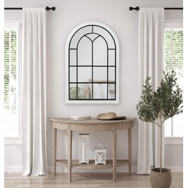 Kate and Laurel Joffrey Farmhouse Arched Mirror, 24 x 36, White, Rustic Window Wall Decor