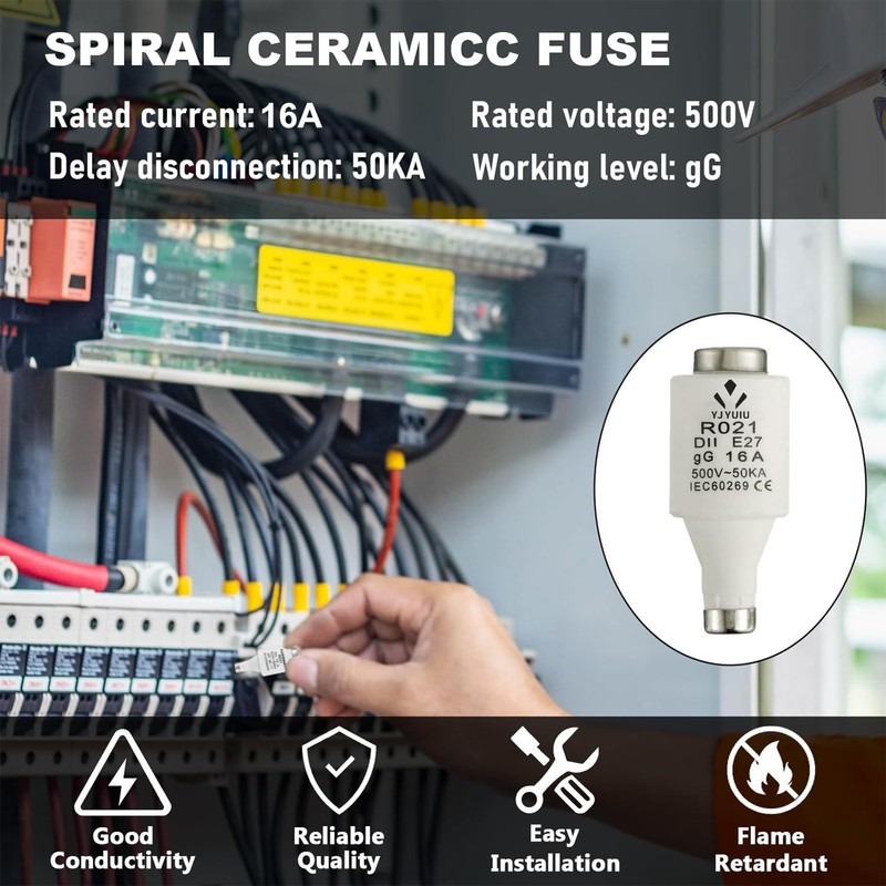 10 x R021 DII E27 Ceramic Fuse Inserts 16A 500V