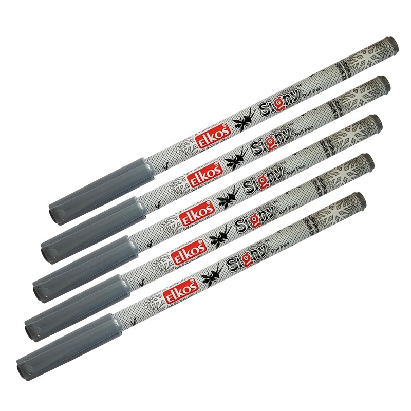ELKOS BLACK Ballpoint Pens, 0.7mm Fine Point, Pack of 5,