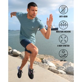 INTO THE AM Athletic Workout Shirts for Men Fitted Gym Sports Running Fitness Dry Fit Logo Tees (Indigo, Large)