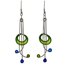 Kinetic Sculpture Inspired Stainless Steel Art Earrings, Blue Green Rhythm