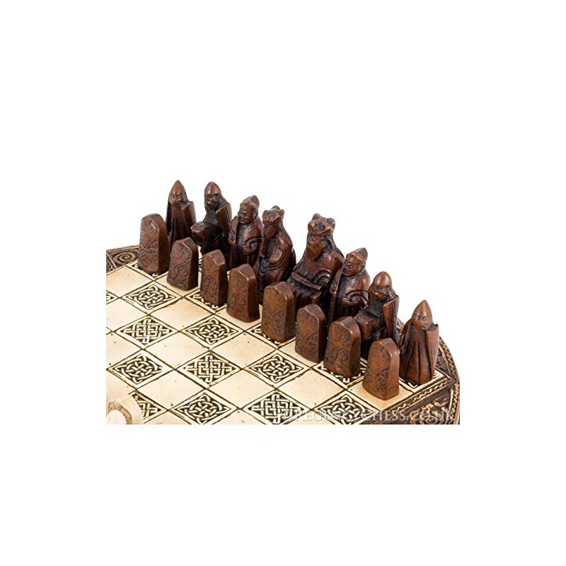 Isle of Lewis Compact Ceramic Celtic Chess Set 9 Inches