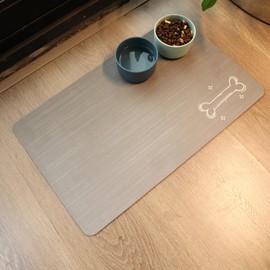 Le courant Dog Food Mat,cat mat for Food and Water,Water Absorbent Pet Food Mat, Non Slip Placemat for Pets Bowl and Water,100% Waterproof Feeding Mats for Multiple Breeds.Grey.Bone Printing