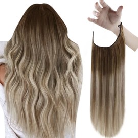 Easyouth Real Hair Wire On Extensions Real Hair 70 g 12 Inches Colour Dark Brown Mix Ash Brown with Medium Blonde Wire on Human Hair Extensions Real Hair