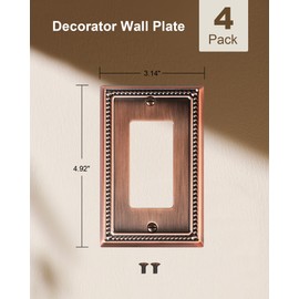 TREEWELL 4-Pack Decorator Outlet Cover Plate, Decorative Switch Plates and Outlet Covers, Antique Copper Metal Wall Plates for Electrical Outlets, Receptacle, GFCI Outlet, Dimmer Switch