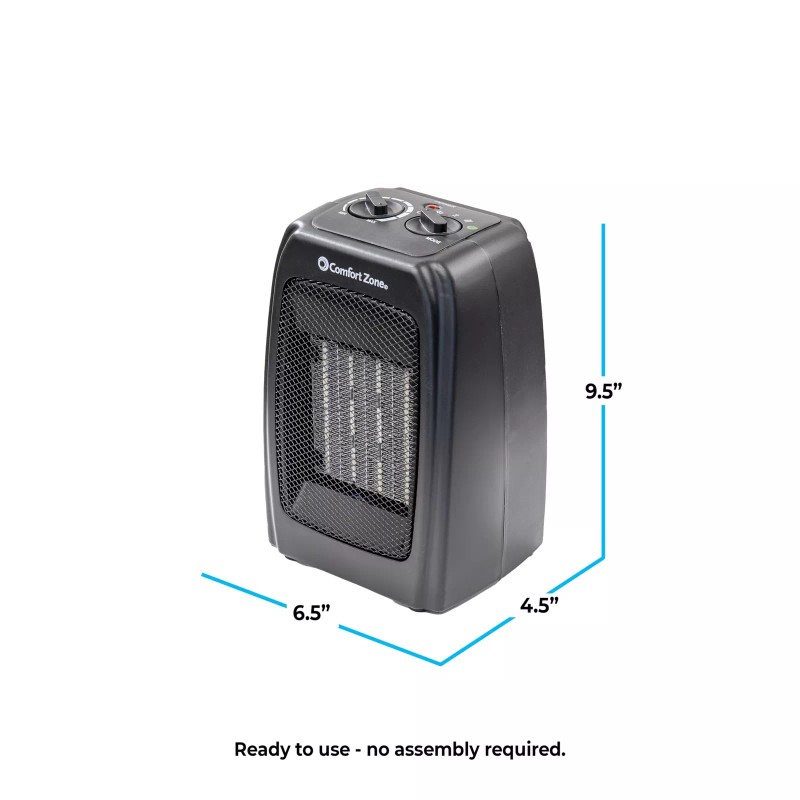Comfort Zone 1500W Personal Ceramic Space Heater with Adjustable Thermostat