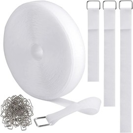 16.4Ft x 0.8In Adjustable Cable Straps with 25 Buckles, Free Cut Length, Black Reusable Fastening Cable Ties, Hook and Loop Securing Strap for Cable Tidy, Wire Management, Cord Organiser (White)