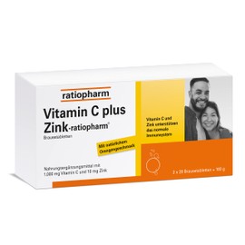 Vitamin C Plus Zinc Ratiopharm - Well Combined. High Dose. Dietary Supplement with Vitamin C and Zinc - The Strong Duo for Your Defense, 40 Effervescent Tablets