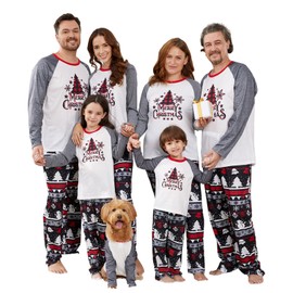 PATPAT Family Matching Christmas Pyjamas Tree Snowflake and Letters Print Sleepwear Long Sleeve Pyjamas Sets Family Xmas Outfits, gray
