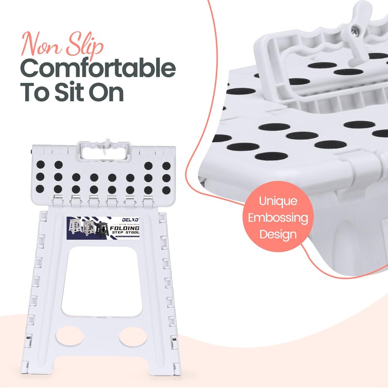 Delxo 16 Inch Folding Step Stool, White Step Stools for