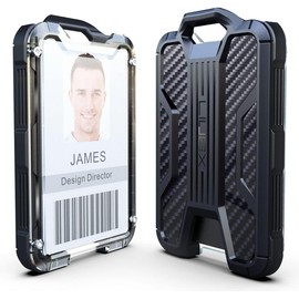 LIUGX Retractable Badge Holders, Heavy Duty Retractable Keychain, Carbon Fiber-Texture, Durable ID Card Holder (Holds 4 Cards), with 31.5” Retractable Badge Reel Key Chain, 10,000+ Rebound - Color: Gold