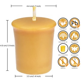 Pure Beeswax Votive Candles-6 Pack Natural Votives Set for Home Room Decor Party Wedding Spa Gift,12 Hours Burn