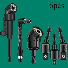 6pcs Right-Angle Drill Bit Accessory Set, Including 3 360° Rotatable 1/4, 3/8, 1/2 Inch Impact Grade Socket Adapters, 2 105° Hex Shank Angle Drill Adapters And 90° Bevel Drill Bit for Cordless Drill Tool