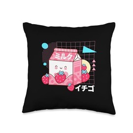 Retro 90s Japanese Carton Kawaii Strawberry Milk Throw Pillow