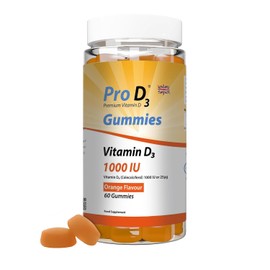 Gummies | High Strength Vitamin D3 1000 IU | 60 Gummies | Supports Bone, Teeth & Immune Health | Natural Orange Flavour | Vegetarian | Halal