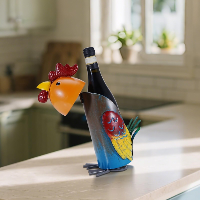 Mloarts Curious Rooster Chicken Wine Bottle Holder, Decorative Wine Holder