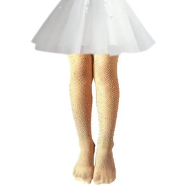 Uttpll Girls Tights Fishnet Glitter Bling Mesh Stockings Kids Sparkle Rhinestone Hollow Out Seamless Dance Pantyhose Christmas Holiday Party Nude 1-3 Years