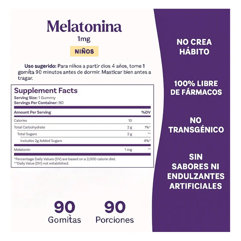 Melatonina Natrol Kids Niños 120 Gomitas 1mg Sleep Calm Frutos