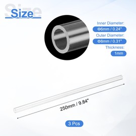 sourcing map 3Pcs Clear Rigid Acrylic Pipe, 6mm(0.24") ID x 8mm(0.31") OD 10" Round Polycarbonate Tube Plastic Tubing for Plumbing, Lighting, Aquarium, DIY Projects