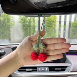 Red Handmade Cherry Decor Car Rearview Mirror Hanging Accessories Cherry Keychain Refintural Novelty Interior(ZS572)
